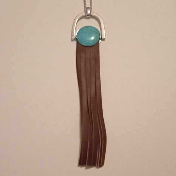 #711.  Semi Precious Stone And Faux Leather Tassel Necklace And Earrings Bundle - Picture 2 of 4